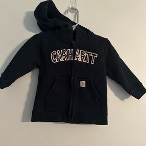Carhartt Kids Black Hooded Zip-Up Sweatshirt with Embroidered Logo